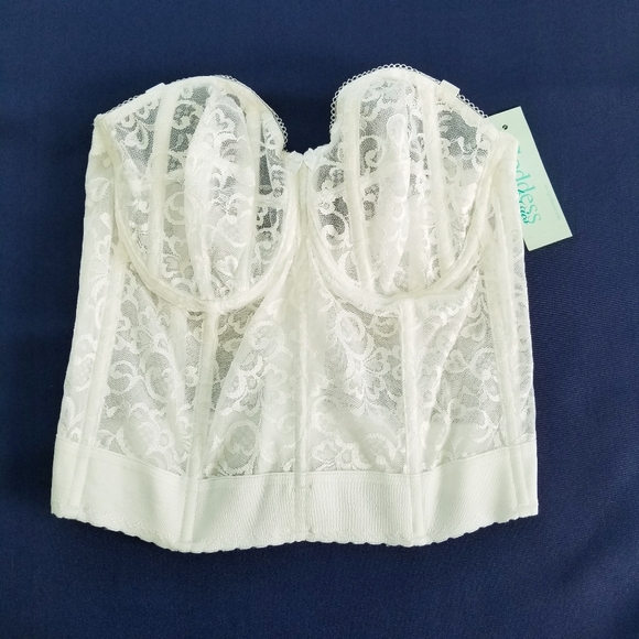 Goddess White Lace Bustier Strapless Longline Bra GD0689 34DD NWT - Picture 3 of 7
